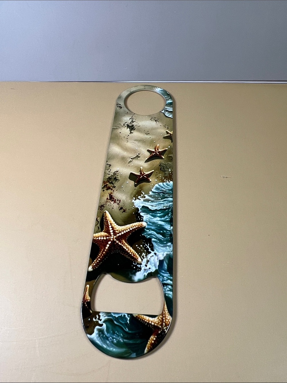 Beach Starfish Stainless Bottle Opener - Green & Tan